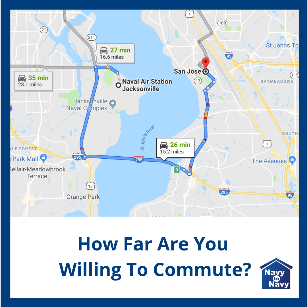 Commuting from your San Jose Jacksonville San Jose rental home distance to NAS Jacksonville