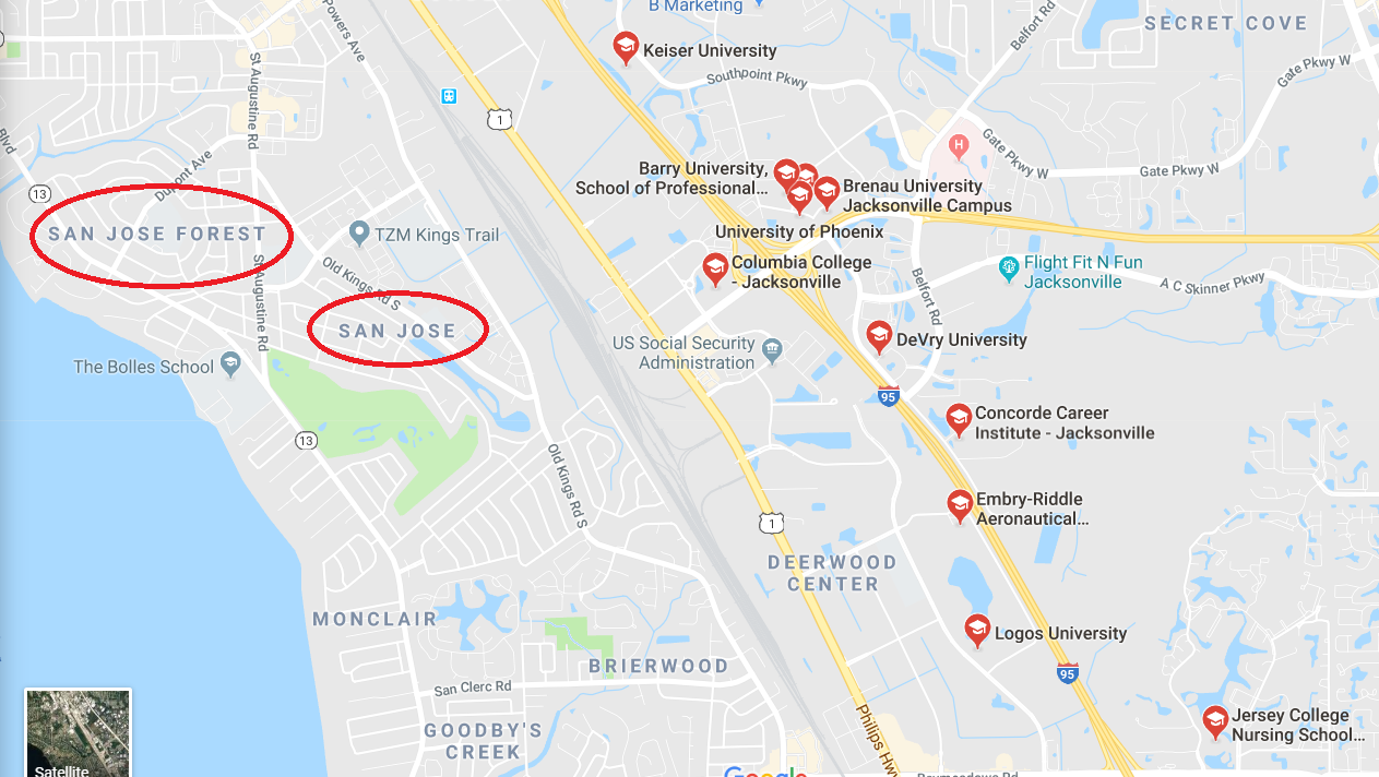 san jose jacksonville fl university map